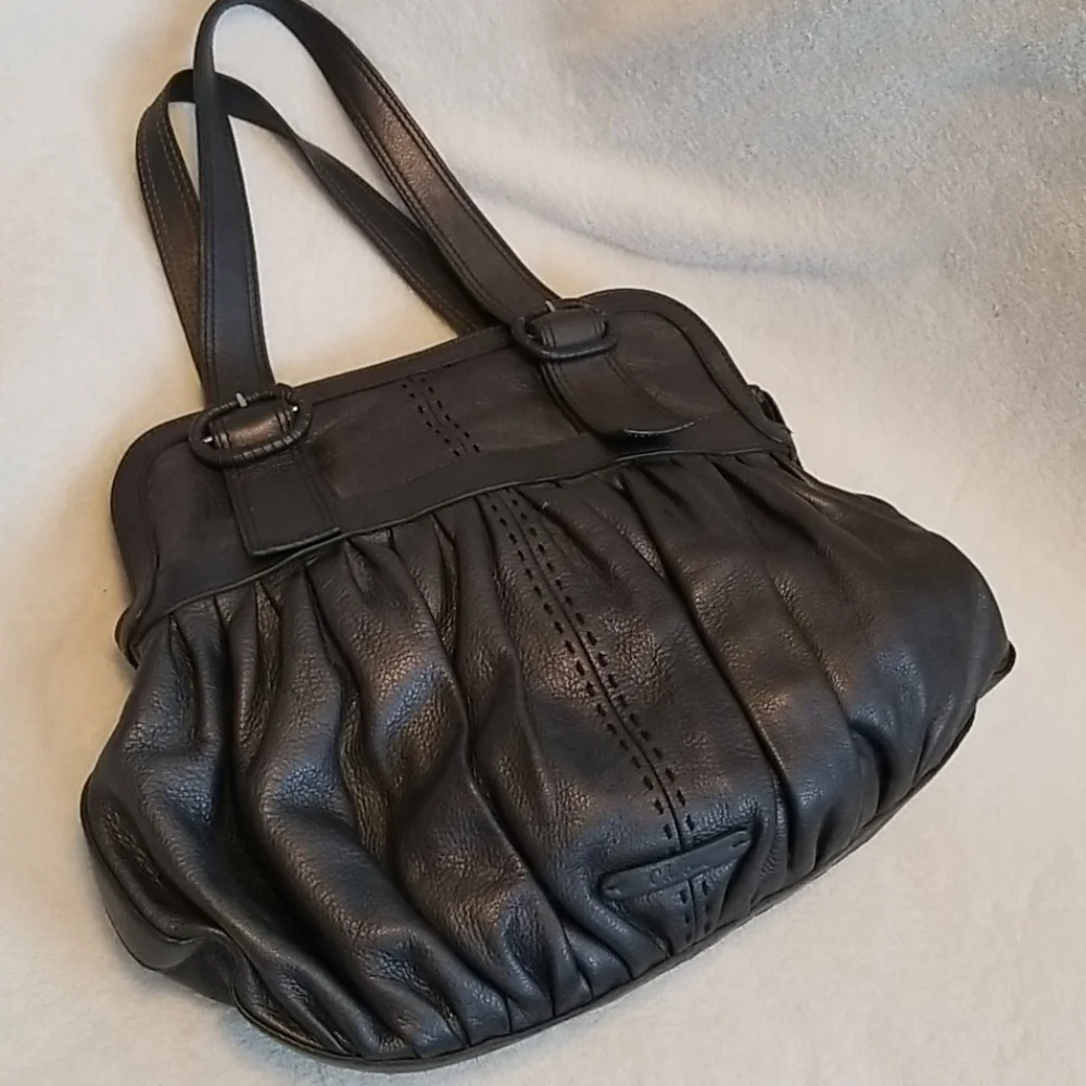 RARE Cole Haan Pleated Leather Satchel Hobo Bag Purse
